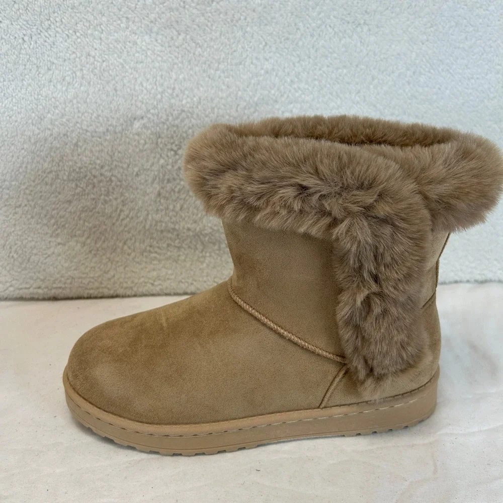 White Mountain Incher Womens Boots Dark Beige Faux Fur‎ Trim Size 9 New